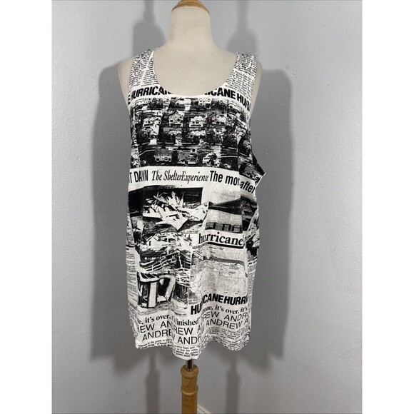 Vtg Fruit Of The Loom Tank Top Mens Large Print News Hurricane Andrew 90s